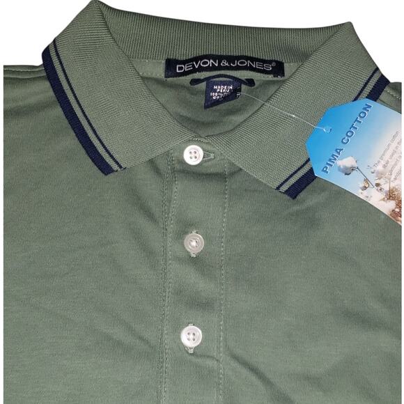 Devon & Jones Mens Classic Polo Sz S Dill Green Pima Cotton Short Sleeve Y2K - Picture 5 of 9